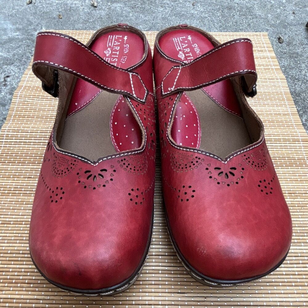Spring Step L'Artiste Aneria Women's Slip-On Clog, Sz 42 US 10.5-11, Red Leather